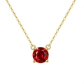Bohemian gold necklace featuring a round red ruby pendant with minimalist 4-prong setting - Rhodolite, 14K Gold Plated, Approx. Weight 1.44g