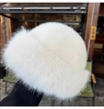 Elegant white faux fur bucket hat with fluffy texture for winter warmth and luxury style - White (Faux Fur Mongol)