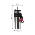 Silver stainless steel tumbler with black silicone sleeve and pink straw pendant accessory - Aurora-Silver