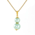 Minimalist gold necklace featuring light green double pearl gourd pendant on white background - Fruit Green