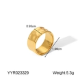 Detailed view of striped golden stainless steel ring showing 0.95cm width dimensions - Wide Hammered Texture Style (YYR023329)