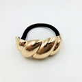 Fashion ponytail holder with gold twisted metal ornament and black elastic hair tie - Spiral Twist Texture (Hair Tie 23)