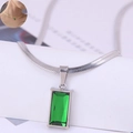 Sleek silver flat snake chain necklace with rectangular emerald green gemstone pendant - Necklace / Silver Necklace