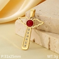 Pendentif croix en or 18k avec pierre rouge et ailes sur un socle en pierre - Style Croix Ailes d'Ange Rubis (KP116514-ZLA)