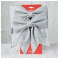 Macro detail of large silver sequin bow ornament with glitter texture for festive decor - Medium-Silver-2Pcs