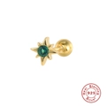 Orecchino a stella in argento S925 dorato con zircone verde e chiusura a vite sicura - Orecchini con chiusura a vite / Oro Singolo - Zirconia Verde