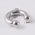 Macro detail of 6mm stainless steel horseshoe ring showing 16mm inner diameter dimensions - Internal Thread 6x16x8mm