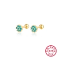 925 silver flower stud earrings with turquoise stones in a vintage golden finish - Gold Blue Turquoise