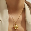 Elegant gold flower pendant necklace for women on a stainless steel link chain - Five-petal Flower (DJN004GL)
