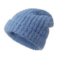 Close-up of sky blue knit beanie showing thick lambswool texture and warm braided fabric - 58-60CM / Denim Blue
