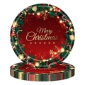 Set di piatti natalizi tondi in carta con scritta Merry Christmas dorata su sfondo rosso - Grande Piatto di Carta di Natale
