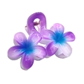 Gradient blue and purple flower hair claw clip with double plumeria design and glossy finish - Double Plumeria [White Blue Center]