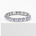 Italian style stainless steel modular bracelet with purple heart-shaped crystals - Heart Purple Gem (18 Links)