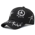 Streetwear black baseball cap with white graffiti stars and Fashion embroidery on brim - Adjustable / Black