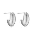 Detailed view of silver minimalist semi-hoop earrings with a high-polished metallic finish - Silver Pea Shaped