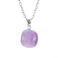 Natural irregular purple amethyst stone pendant with delicate silver metal chain - Silver + Amethyst