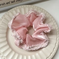 Sweet cherry blossom pink organza scrunchie with layered lace and feather trim - 70# Pink Tassel Fringe
