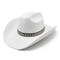 Classic white wool felt western cowboy hat with studded black leather band details - M(56-59CM) / White