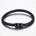 Vintage geflochtenes Lederarmband für Herren mit schwarzem Magnetverschluss aus Metall - Schwarz (KB115245-KFC)