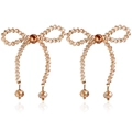 Elegant champagne gold crystal beaded bow earrings with tassel teardrop pendants - ZW1813 Gold-Amber Beaded