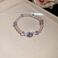 Exquisite purple crystal and pearl beaded bracelet displayed in a soft pink jewelry box - 30# Bracelet-Pink-Purple