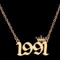 Gold-plated 1991 birth year necklace with a crown pendant on a fine link chain - 1991 / Gold