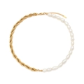 Elegante Halskette mit goldener Gliederkette und Süßwasserperlen im minimalistischen Stil - Süßwasserperlenkette