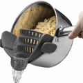 Colino a clip in silicone grigio per scolare pasta e verdure da pentole in acciaio - grigio scuro