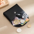 Black litchi grain genuine leather coin purse and key holder with silver snap button - Black (Single Layer)
