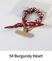 Short phone strap with wine red heart scarf intertwined in golden metal chain link - 5# Wine Red Hearts