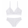 Ensemble lingerie en dentelle blanche nervurée avec soutien-gorge triangle et culotte - S (Convient 70ABC) / Blanc