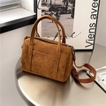 Mini borsa Boston in velluto a coste marrone da donna con manici e tracolla in tela - Marrone