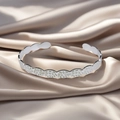 Silver stainless steel open bangle with hammered honeycomb texture and wavy edges - f37 Wave Hammered Style / Silver