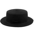 Cappello di paglia nero a cima piatta con fiocco per le vacanze estive in spiaggia - Nero / M (56-58cm)