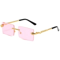 Occhiali da sole squadrati senza montatura rosa con stanghette dorate a serpente - Montatura Dorata Lenti Rosa