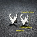Silver stainless steel reindeer antler stud earrings with size and weight parameters - Deer Head Shape (087 Steel)