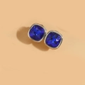Detail of square Klein blue crystal earrings in a polished silver-plated metal frame - Royal Blue (Silver)