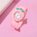 Pink strawberry children's silicone slap watch with colorful dial on a soft pink background - Pink Strawberry