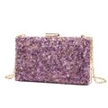 Pochette de soirée en cristal violet avec coque rigide rectangulaire et bandoulière dorée - Violet