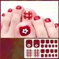 Detailansicht der H147 roten Fußnagelsticker mit 3D-Diamant- und Karo-Blumenmustern - H147 Dunkelrot Blumen Karo