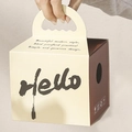 Minimalist beige and brown cat ceramic mug gift box with handle and hello text - 5pcs Portable Gift Boxes (No Color Box)