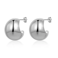 Polished silver finish stainless steel drop style semi-circular hoop earrings for women - Semi-Arc Widened