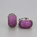 Orecchini a cerchio con zirconi rosa pavé e finitura in metallo argentato lucido - Placcato Argento Zircone Rosso