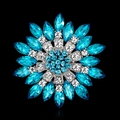 Spilla a fiore radiale con strass blu taglio marquise e base in lega argentata - Azzurro/Argento (B023-F)