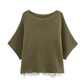 Maglione in maglia verde militare con maniche ampie ed eleganti pizzi bianchi sull'orlo - S / Verde Militare