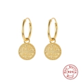 Macro shot of gold plated S925 sterling silver hoop earrings with religious medallion pendants - Style 6-Religious Cross
