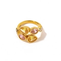 Bague en acier doré sertie de zircons poire en jaune, rose et cristal clair - Or Multi Pierres Colorées Taille Poire (YR59)