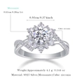 Anillo de girasol de lujo en plata S925 con piedra central de moissanita de 1 quilate - Talla US 9 / Moissanita (R12991)