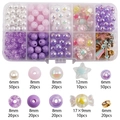 DIY bead set with green theme including acrylic stars pearls and ten grid storage box - Purple