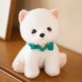 Adorable white Pomeranian plush toy featuring a fluffy coat and a decorative green bowtie - 23CM / Green Bowtie Style